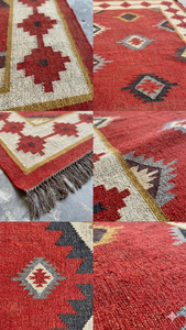 Red Southwestern Handmade Wool Jute Runner <b>Rug</b> <b>Tribal</b> Geometric Kilim Carpet Boho Farmhouse Floor Decor for Hallway Entryway - Product Image 5
