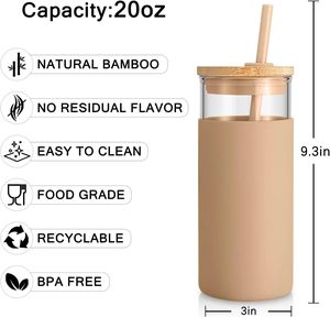 แก้วน้ำ/กาแฟแบบพกพา ขนาด 20 ออนซ์ 30 ออนซ์ 40 ออนซ์ ขายส่งจำนวนมาก ผลิตตามสั่ง ทำจากแก้วบอโรซิลิเกตคุณภาพสูง ปลอดสาร BPA เป็นมิตรกับสิ่งแวดล้อม ฝาไม้ไผ่ สำหรับการพิมพ์ลายแบบ Sublimation - Product Image 3