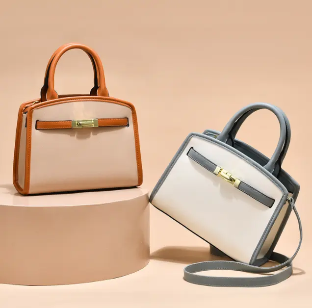 Nouveaux arrivages en stock de vente en gros de sac à main portable en cuir artificiel pour femmes sac à main de couleur contrastée sacs de mode pour femmes
