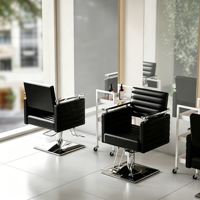 Fauteuil de Salon de Coiffure Moderne en Cuir Rose, Base Carrée de Luxe, Chaise de Barbier Réglable pour Femmes