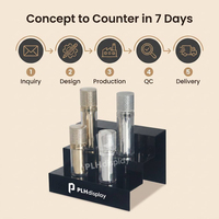 Support de présentation en acrylique noir à 3 niveaux personnalisé pour cosmétiques, flacons de parfum, comptoir de vente au détail