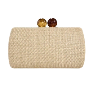 Women Elegant Straw Woven Clutch <b>Purse</b> Acrylic Closure Evening Bag Simple Square Handbag with Detachable Metal Chain - Product Image 1