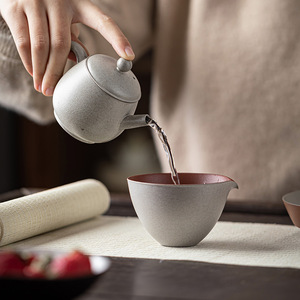 Guanlan Rough Pottery Teapot Gray Glaze Round With Lid Kung Fu <b>Tea</b> <b>Set</b> Single Teapot For Afternoon <b>Tea</b> Office Use - Product Image 2