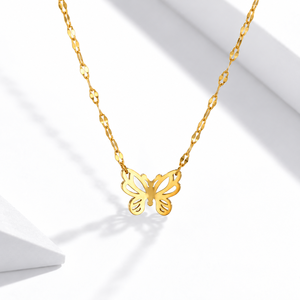 Collier papillon en or, acier inoxydable, plaqué or 14 carats, pendentif ajouré, chaîne 39+5cm - Product Image 1