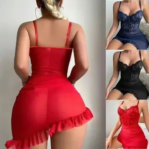 Nouvelle collection : Ensemble nuisette et lingerie sexy en dentelle pour femme – Col halter, décolleté en V, pour l'été - Product Image 4