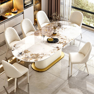 Juego de Comedor de Lujo Moderno con Mesa Ovalada de Mármol y Sillas para 4 a 6 Personas, Muebles Crema para Casa, Restaurante o Sala de Estar, Diseños Completos de <span class=keywords><strong>Cocina</strong></span> - Product Image 3