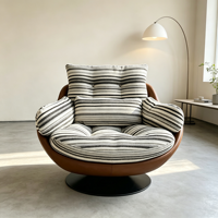 Vintage Nordischer Drehsessel, Baumwoll-Leinen Faulenzerstuhl, Designer Freizeitsessel für Wohnzimmer und Schlafzimmer