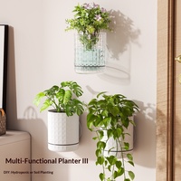 Pot suspendu mural auto-arrosant avec corps en PET blanc transparent, installation sans perçage, décoration moderne minimaliste pour la maison