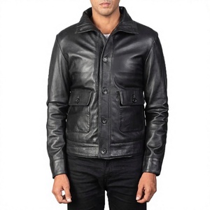 C'est une veste bomber en cuir noir Columbus pour homme, en cuir d'agneau. - Product Image 1