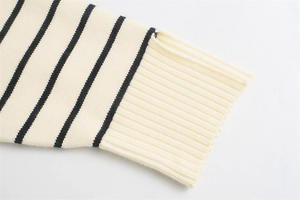 Stripe Knit Fashion <strong>Women</strong> Sweater Long Sleeves Knit <strong>Jumpers</strong> Stand Collar Casual Outdoor <strong>Half</strong> <strong>Zip</strong> Sweater - Product Image 5