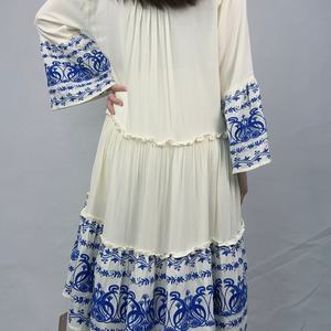 Women's Casual Woven <b>Rayon</b> <b>Dress</b> Long Sleeves Embroidered V-Neck Floral Pattern Western Style Plus Size 3XL Anti-Static Natural - Product Image 4