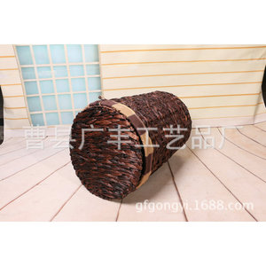 Panier à linge rond en osier fait main couleur chocolat avec couvercle, organisateur de vêtements anti-poussière, type sur pied - Product Image 4