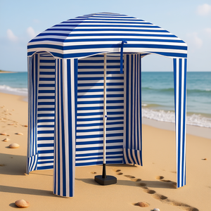 Sombrilla de Playa a Rayas Azules y Blancas 5.9 x 5.9, Cabana Portátil para Exteriores con Ventilación y Bolsas de Arena para Protección Solar - Product Image 2