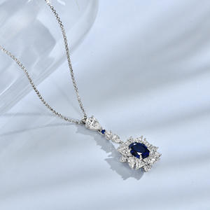 Collar de mujer de Plata de Ley 925 de alta calidad a la moda Glamour, colgante de corte ovalado para compromiso o boda - Product Image 4