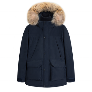 Parka de plumón de pato y ganso tejida para hombre, Abrigo acolchado grueso con contenido de plumón 90% con capucha de piel, método de impresión de demanda personalizada - Product Image 5