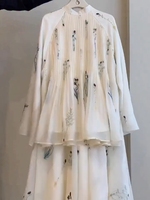 Robe longue élégante en laine à imprimé floral botanique, cardigan ouvert pour femmes musulmanes, vente en gros à Dubaï