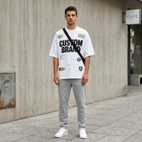 T-shirt blanc à imprimé graphique surdimensionné personnalisé, manches courtes, streetwear pour homme