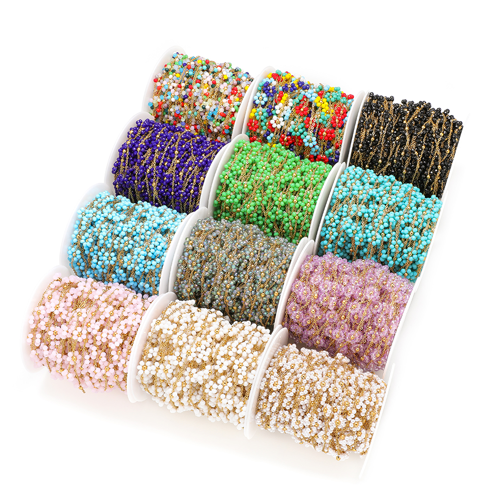 DIY Necklaces Bracelet Supplies Jewelry Making Crafts Wholesale 1 Meter Stainless Steel Pearl Braided Flowers Flat Chains
