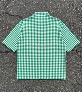 Retro Vintage Green <b>Checkered</b> Short Sleeve Shirt for Men Harajuku Oversized Cuban Collar Shirt Summer Casual Daily Wear <b>Tops</b> - Product Image 3