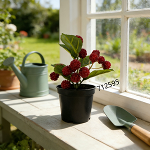 Plante artificielle de mûrier rouge de 18 cm en pot en plastique noir, plante fruitière festive de baies rouges, plantes en pot de baies rouges pour la décoration de jardin - Product Image 1