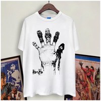 Camiseta de Hombre con Estampado de Anime Alien Beast Magic City, Cuello Redondo, Manga Corta, Algodón Puro, Estilo Retro Holgado, Camiseta Moderna