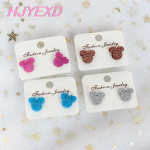 12/16 أقراط مرصعة بقلعة أكريليك لامعة برأس للنساء أقراط فأرة يدوية الصنع مرصعة بأعمدة مستطيلة فارغة - Product Image 2