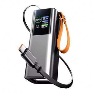พาวเวอร์แบงค์ 20000mAh 100W ชาร์จเร็ว พร้อมสายชาร์จแบบยืดหดได้ หน้าจอ LED สาย Type C ในตัว สำหรับ Android - Product Image 1