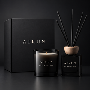 Aikun OEM Custom Packaging And Logo Elegant Black Glass Candle And Reed Diffuser Set For Luxury Gift Shops And Brand Owners - Product Image 2
