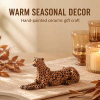 Figurines de léopard couché en céramique marron pour la décoration de la maison et les cadeaux