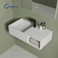 Vente en gros d'évier au design italien Meuble de salle de bain Lavabo à poser en marbre Lavabo à surface solide Lavabo suspendu au mur