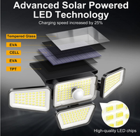 Lámpara Solar de Pared de Tres/Cuatro Cabezas, 270/218 LED, Sensor de Seguridad, para Entrada de Garaje, Exterior, Impermeable, Reflector Multicabezal