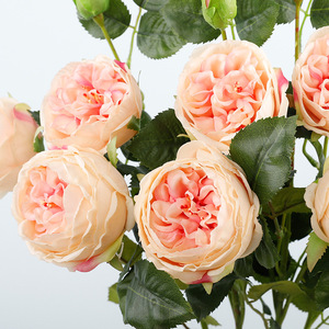 Artificial Austin Roses 3-Head Plastic <b>Silk</b> <b>Flowers</b> High Simulation Wedding Decorative Modern Rose - Product Image 1