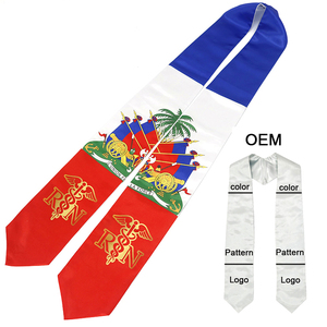 Écharpe de graduation personnalisée en satin de 72 pouces, imprimée double face, col en V, avec drapeau haïtien multicolore et aux couleurs riches - Product Image 1