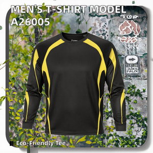 <b>Black</b> Yellow <b>Long</b> <b>Sleeve</b> Men <b>T</b> <b>Shirt</b> Contrast Panel Sport Tee Crew Neck Loose Fit Activewear - Product Image 2