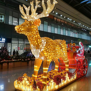 Ensemble <span class=keywords><strong>de</strong></span> rennes géants en 3D avec traîneau, éclairage LED, cadre en fer, motif décoratif pour centre commercial, hôtel, jardin, Noël - Product Image 1