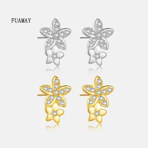 FUAMAY 925 Sterlingsilber 18K vergoldete einfache Blumenstöcke-Ohrringe zierliche Pave-Blumenstöcke-Ohrringe