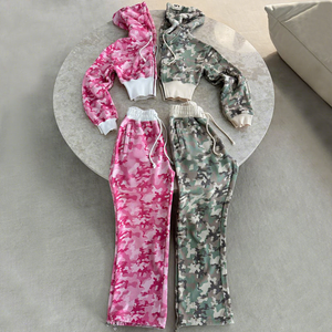 Conjunto de Sudadera con Capucha y Cremallera de Manga Larga de Algodón 100% Transpirable Rosa Liso para Mujer con Joggers a Juego para Invierno - Product Image 3