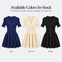 Grosir Kustom Logo OEM ODM Wanita Manis Seksi V Neck Ruffle Trim Lengan Pendek Rajutan Cardigan Dress Slim Fit A-Line Mini Kasual