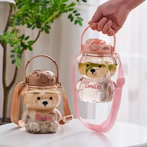 Urso para alimentação de bebês, xícara de urso infantil fofa com desenhos animados criativos garrafas de água impermeáveis com canudos para alimentação de bebês ao ar livre