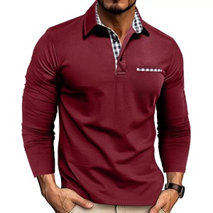 Großhandel Frühling Hochwertige Herrenmode Langarm Casual Polo Shirts mit Patchwork Plaid Taschen - Product Image 6