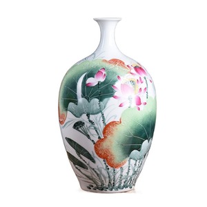 Jarrón Decorativo de Porcelana Pintado a Mano con Diseño de Loto Art Deco |   Decoración Moderna para el Hogar |   Regalo de Boda |   Base Antideslizante para Adorno de Estante Bogu - Product Image 1