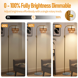 مصباح أرضي قابل للتعتيم بتصميم حديدي ذهبي دافئ مع غطاء من حبل القنب وإضاءة ذهبية 3000 كلفن - Product Image 3