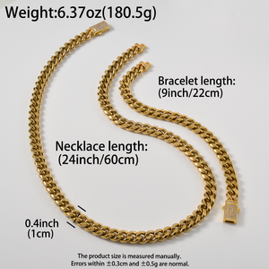 Ensemble collier et bracelet unisexe en acier inoxydable plaqué or 18 carats avec zircon, maillons ronds lourds polis, assortiment élégant pour anniversaire - Product Image 6