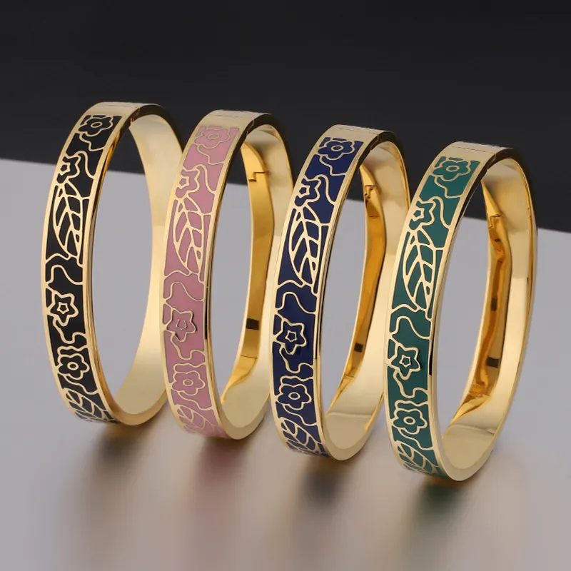 Custom New Fashion Enamel Design Ladies 18K Gold Bangles Stainless Steel Bracelet Female American European