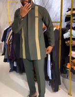 Ensemble décontracté 2 pièces pour homme : chemise tricotée beige à col rabattu et pantalon, tailles X, XX, XXX, respirant, polyester et coton