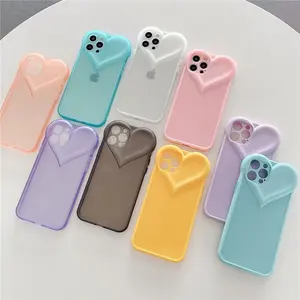 3D Snoep Kleur Leuke Liefde Hart Siliconen Telefoon Gevallen Plain Frosted Matte Tpu Cover Voor Iphone 13 Pro Max 12 11 Xs Xr 7 8Plus