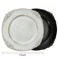 Assiettes de présentation blanches antiques pour mariage, 13 pouces, en plastique gaufré, pour assiettes de dîner, pour la mise en table ronde, sous-assiettes