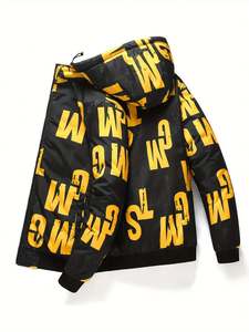 Veste à capuche pour homme en dropshipping - Manteau d'hiver décontracté en polyester 100% à motif alphabet, coupe régulière, tissu non extensible - Product Image 3