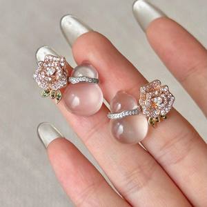 Pendientes Colgantes de Plata de Ley S925, Elegantes, Estilo Chino Nuevo, Espuma de Jade Rosa Hielo, Calabaza, Sensación de Alta Gama - Product Image 1