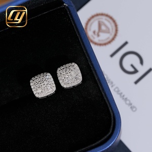 Wholesale S925 <b>Silver</b> Cushion Square Cluster Lab Grown Diamond Stud <b>Earrings</b> Paved VVS Cultivated Diamond Screw <b>Back</b> <b>Earrings</b> - Product Image 2